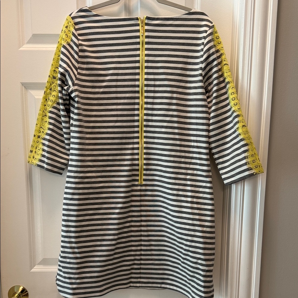 Eliza J Striped Dress with Yellow Lace Accents - Picture 4 of 5